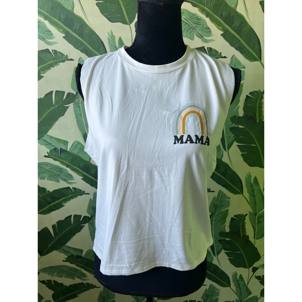 Lovers of hYOUmanity Mama Rainbow Muscle Tank Women M White NWOT